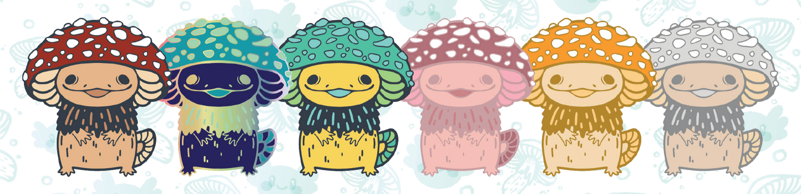 Mushroom Axolotl Enamel Pins