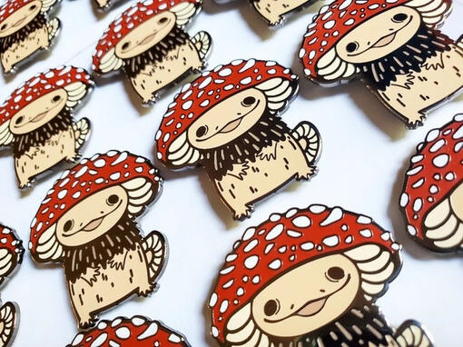 Mushroom Axolotl Enamel Pins